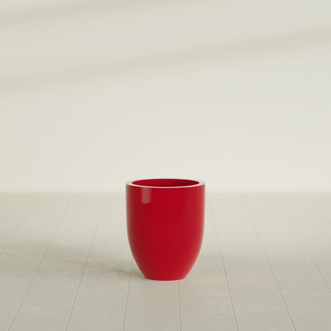 Valencia Tapered Round Planter in Gloss Red, 15"D × 18"H, shown empty