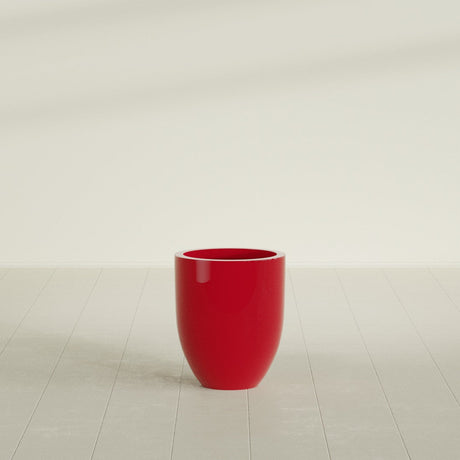 Valencia Tapered Round Planter in Gloss Red, 15"D × 18"H, shown empty