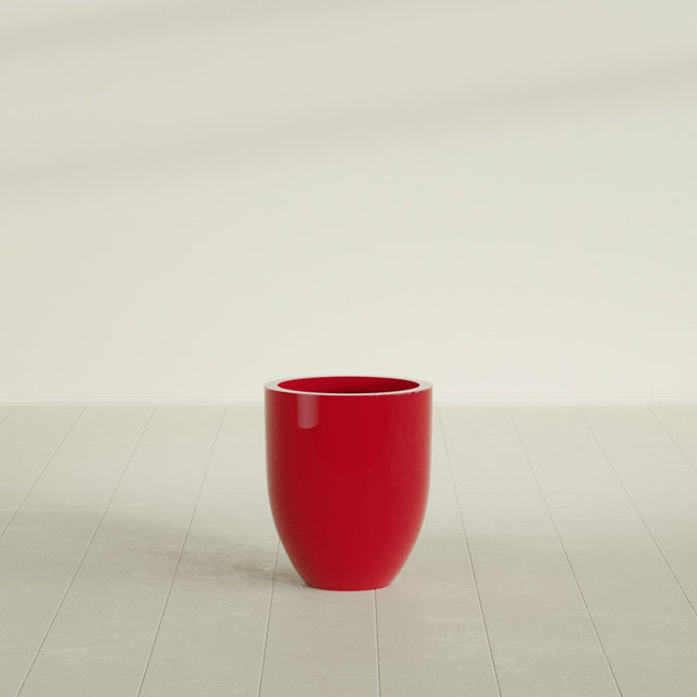 Valencia Tapered Round Planter in Gloss Red, 15"D × 18"H, shown empty