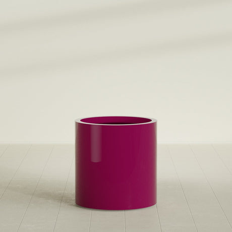 Rio Grande Cylinder Planter in Gloss Eggplant, 22"D × 22"H, shown empty