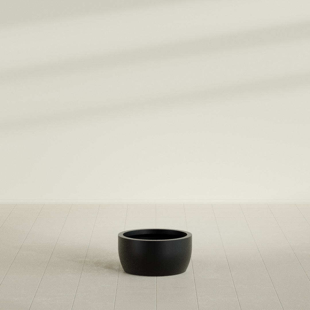 Casablanca Bowl Planter in Matte Black, 20"D × 10"H, shown empty