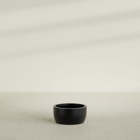 Casablanca Bowl Planter in Matte Black, 20"D × 10"H, shown empty