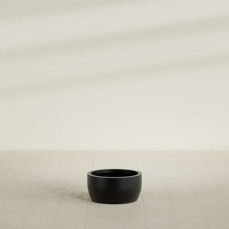 Casablanca Bowl Planter in Matte Black, 20"D × 10"H, shown empty