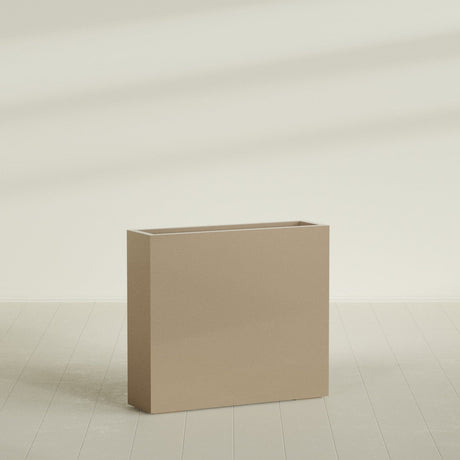 Amesbury Narrow Rectangular Planter in Gloss Metallic Gold, 36"L × 10"D × 32"H, shown empty
