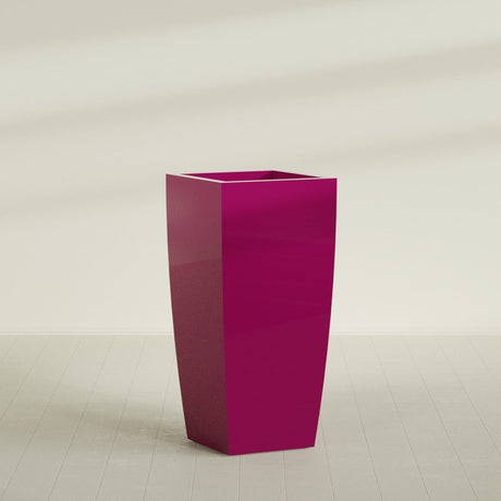 Toulan Tapered Square Planter in Gloss Eggplant, 28"W × 60"H, shown empty