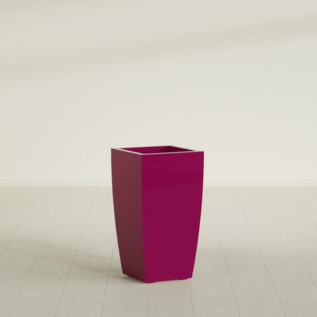 Toulan Tapered Square Planter in Gloss Eggplant, 16"W × 30"H, shown empty