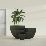 Lima Tapered Square fiberglass planter in Matte Charcoal, size range, in a sunlit interior