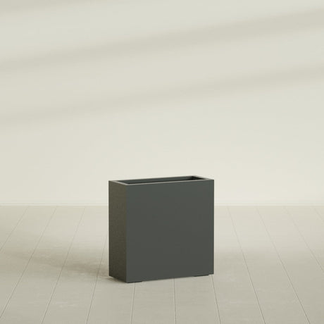 Milano Narrow Rectangular Planter in Matte Charcoal, 24"L × 10"D × 24"H, shown empty