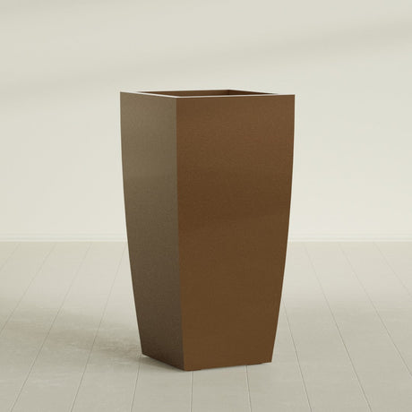 Toulan Tapered Square Planter in Metallic Bronze, 23"W × 48"H, shown empty