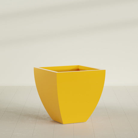 Lima Tapered Square Planter in Gloss Saffron, 30", shown empty