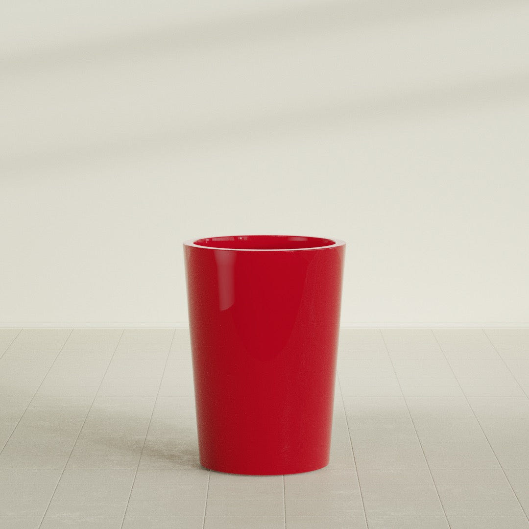 Tegel Round Tapered Planter in Gloss Red, 22"D × 30"H, shown empty