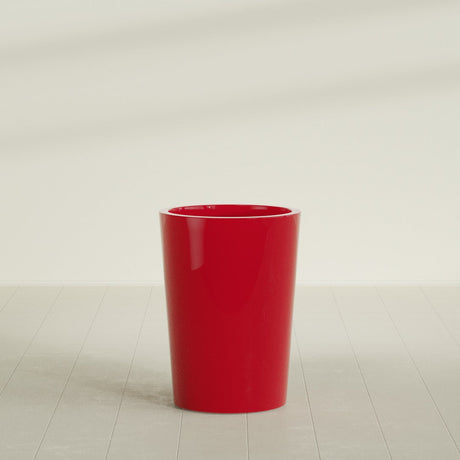 Tegel Round Tapered Planter in Gloss Red, 22"D × 30"H, shown empty