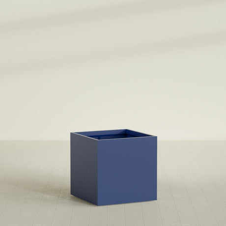 Montroy Cube Planter in Matte Cobalt Blue, 36", shown empty