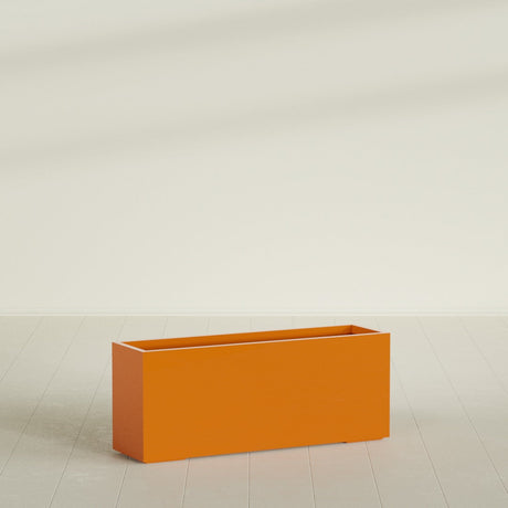 Tolga Rectangular Planter in Gloss Tangerine, 60"L × 16"D × 24"H, shown empty