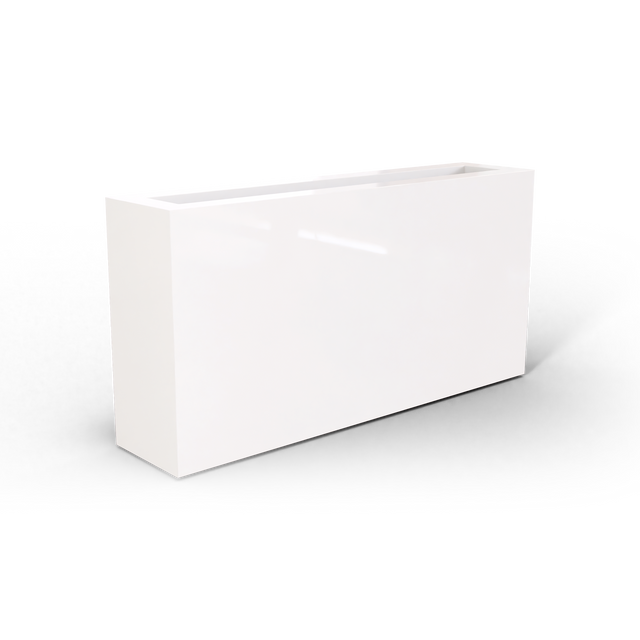 Camoux narrow fiberglass planter in Gloss Bright White, 36 × 8 × 18 in, studio render