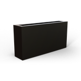 Camoux narrow fiberglass planter in Matte Black, 36 × 8 × 18 in, studio render