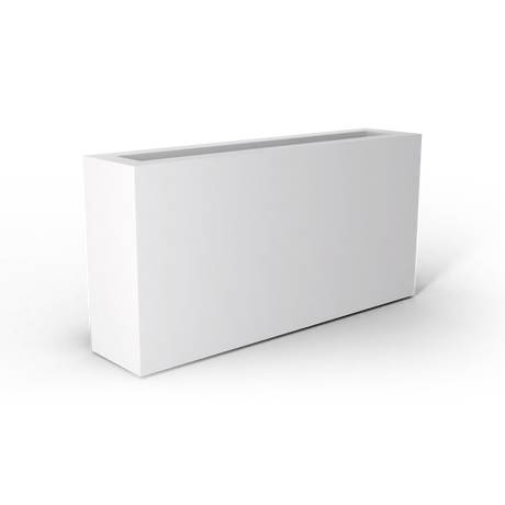 Camoux narrow fiberglass planter in Matte Bright White, 36 × 8 × 18 in, studio render