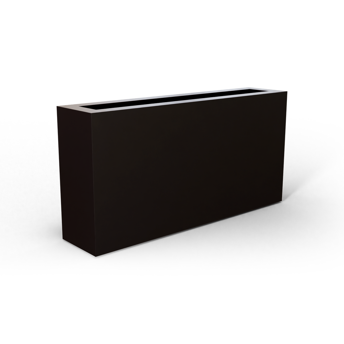 Camoux narrow fiberglass planter in Matte Charcoal, 36 × 8 × 18 in, studio render