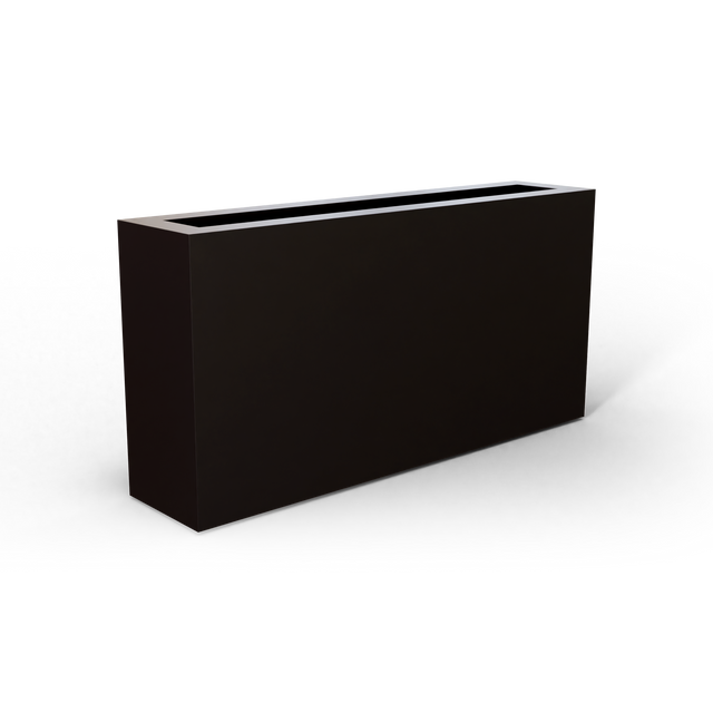 Camoux narrow fiberglass planter in Matte Charcoal, 36 × 8 × 18 in, studio render