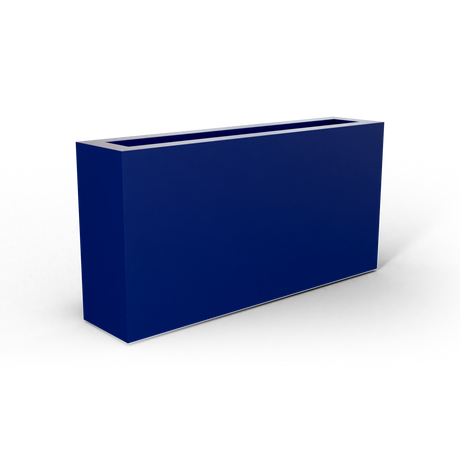 Camoux narrow fiberglass planter in Matte Cobalt Blue, 36 × 8 × 18 in, studio render
