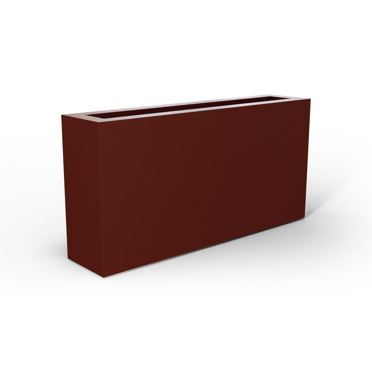 Camoux narrow fiberglass planter in Matte Terra Cotta, 36 × 8 × 18 in, studio render