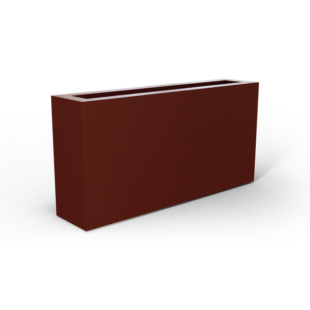 Camoux narrow fiberglass planter in Matte Terra Cotta, 36 × 8 × 18 in, studio render