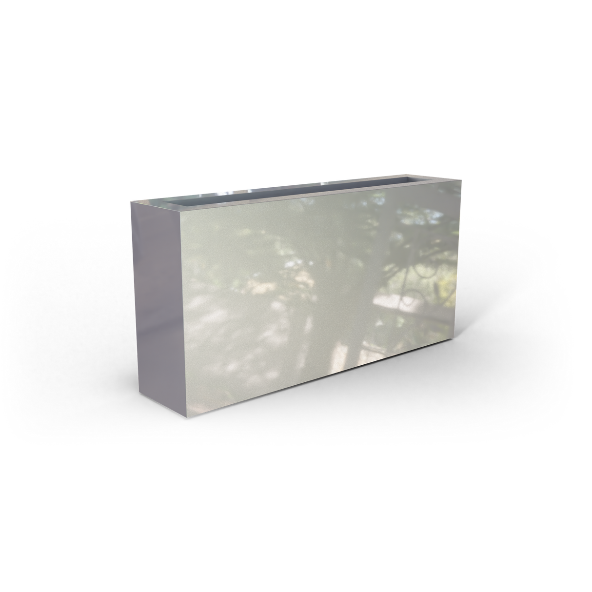 Camoux narrow rectangular fiberglass planter in Metallic Silver