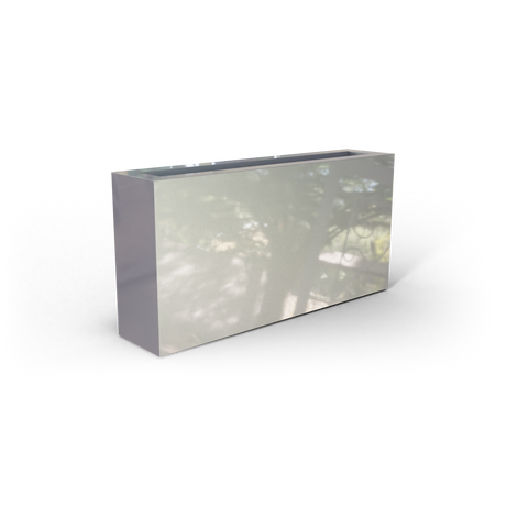 Camoux narrow rectangular fiberglass planter in Metallic Silver