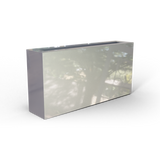 Camoux narrow fiberglass planter in Metallic Silver, 36 × 8 × 18 in, studio render