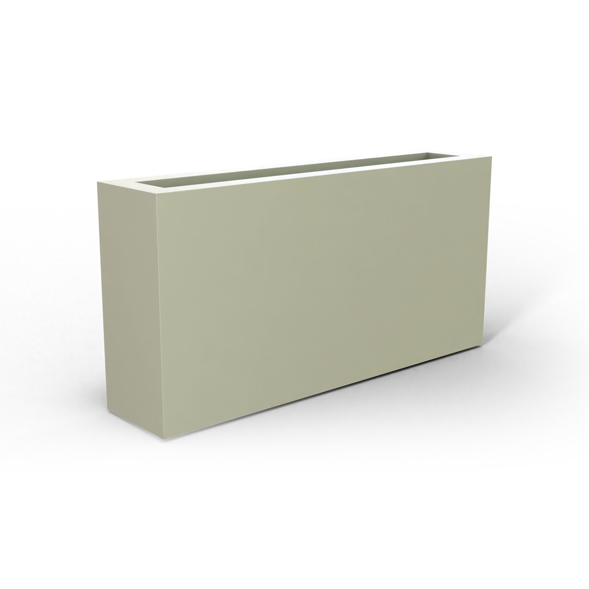 Camoux narrow fiberglass planter in Satin Beige, 36 × 8 × 18 in, studio render