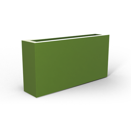Camoux narrow fiberglass planter in Satin Green, 36 × 8 × 18 in, studio render