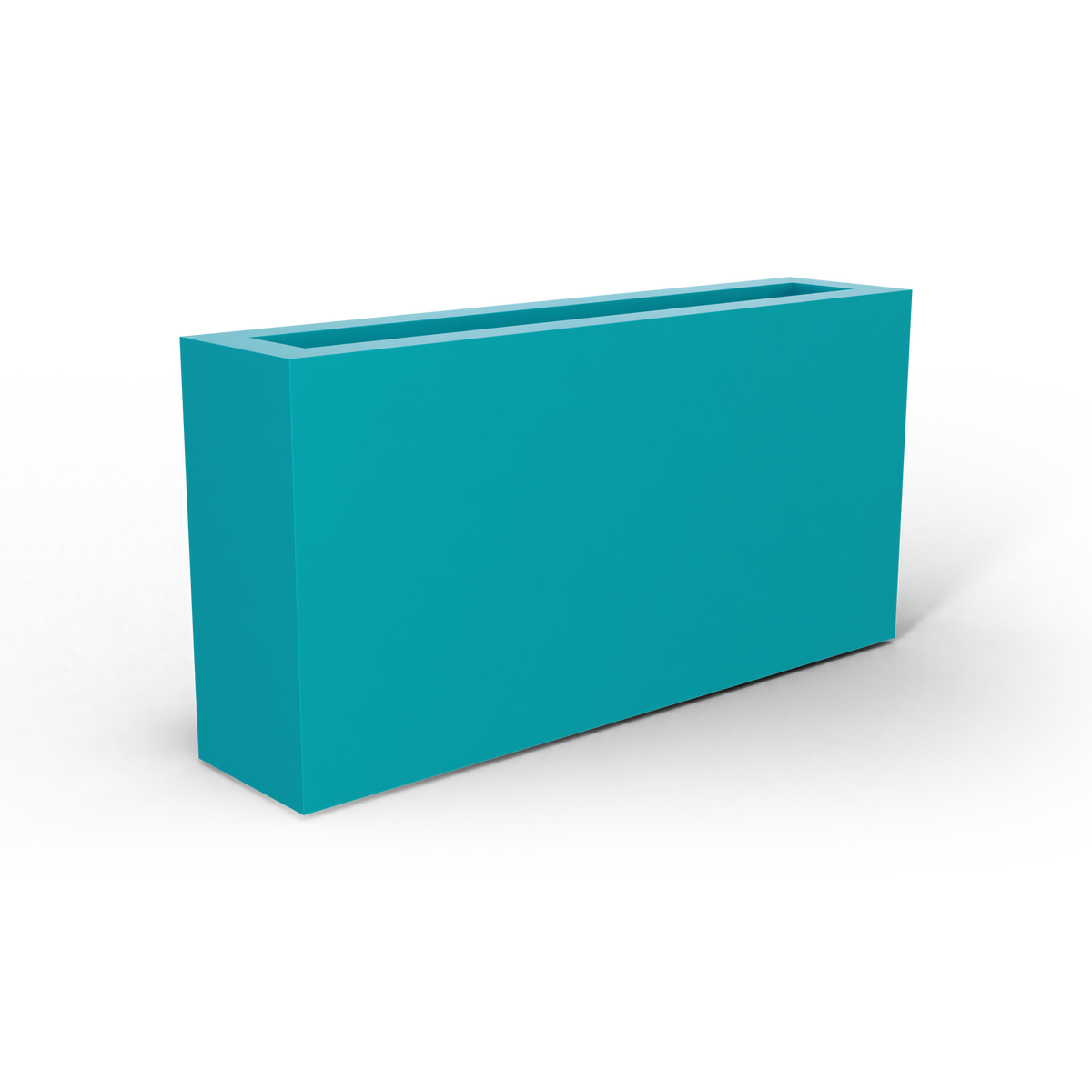 Camoux narrow fiberglass planter in Satin Seafoam Green, 36 × 8 × 18 in, studio render