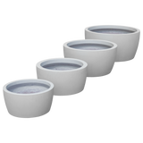 Casablanca bowl fiberglass planter shown in all sizes side by side in a studio render for comparing sizes: D 20 in × 10 in, D 24 in × 12 in, D 30 in × 15 in, D 36 in × 18 in