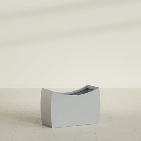 Seoul Curved Planter in Metallic Silver, 36"L × 16"D × 24"H, shown empty