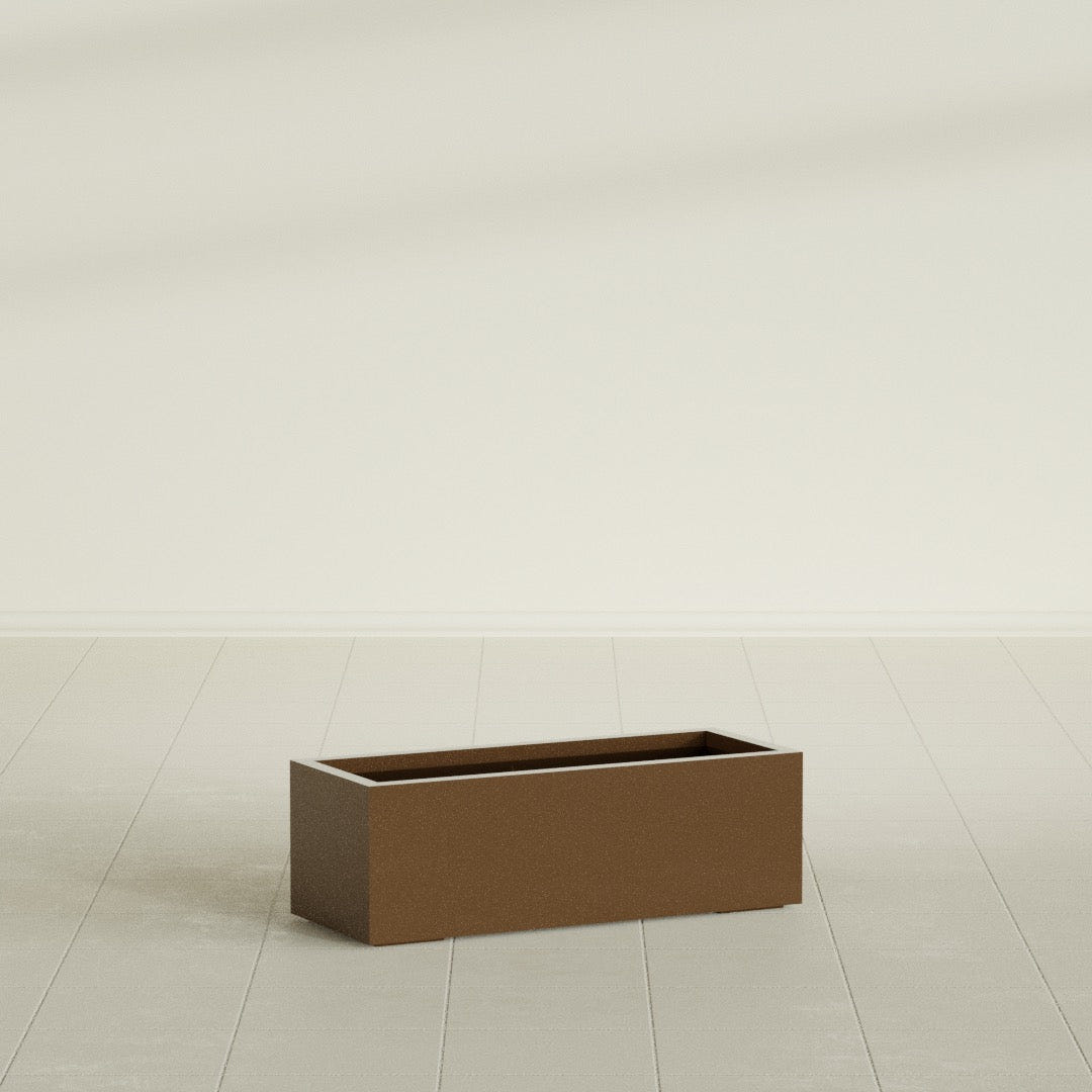 Cuba Low Rectangular Planter in Metallic Bronze, 36"L × 14"D × 12"H, shown empty