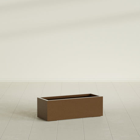 Cuba Low Rectangular Planter in Metallic Bronze, 36"L × 14"D × 12"H, shown empty