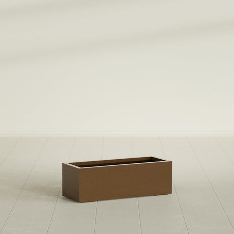 Cuba Low Rectangular Planter in Metallic Bronze, 36"L × 14"D × 12"H, shown empty