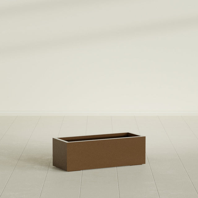 Cuba Low Rectangular Planter in Metallic Bronze, 36"L × 14"D × 12"H, shown empty