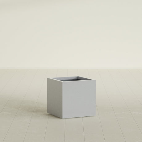 Montroy Cube Planter in Metallic Silver, 20", shown empty