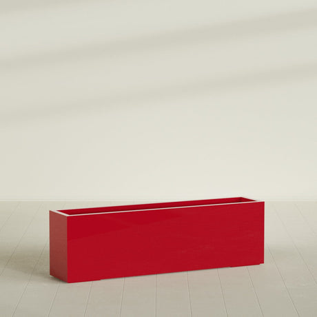 Miami Narrow Rectangular Planter in Gloss Red, 60"L × 12"D × 18"H, shown empty
