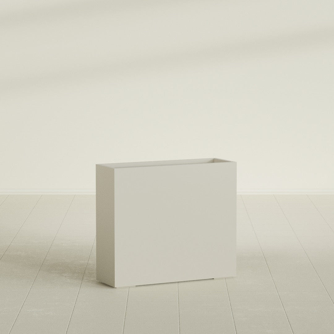 Perth Rectangular Planter in Satin Beige, 48"L × 16"D × 42"H, shown empty