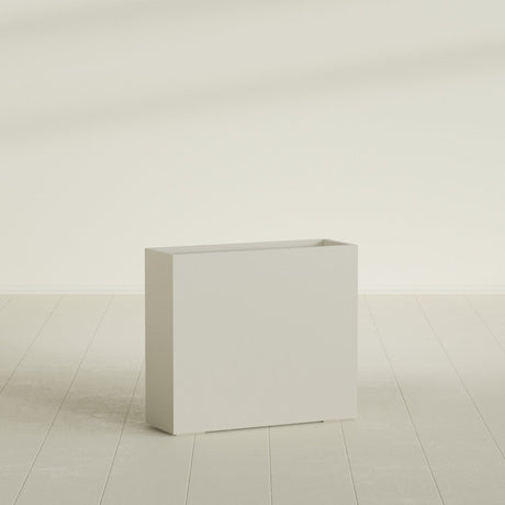Perth Rectangular Planter in Satin Beige, 48"L × 16"D × 42"H, shown empty