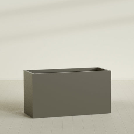 Brisbane Rectangular Planter in Matte Bronze, 60"L × 24"D × 32"H, shown empty