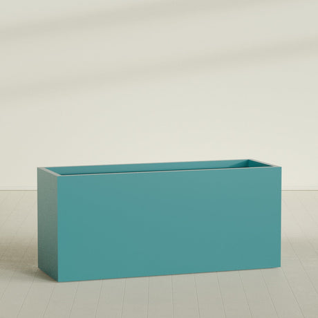 Brisbane Rectangular Planter in Satin Seafoam Green, 72"L × 24"D × 32"H, shown empty