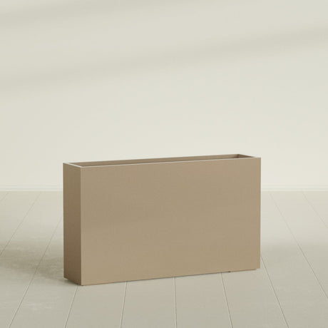 Perth Rectangular Planter in Gloss Metallic Gold, 72"L × 16"D × 42"H, shown empty