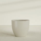 Wannsee Round Planter in Satin Beige, 50"D × 44"H, shown empty