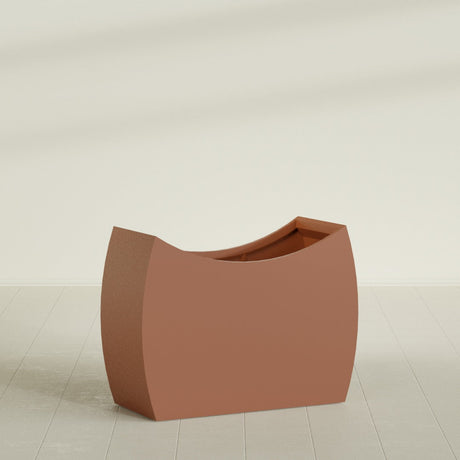 Seoul Curved Planter in Matte Terra Cotta, 48"L × 20"D × 36"H, shown empty