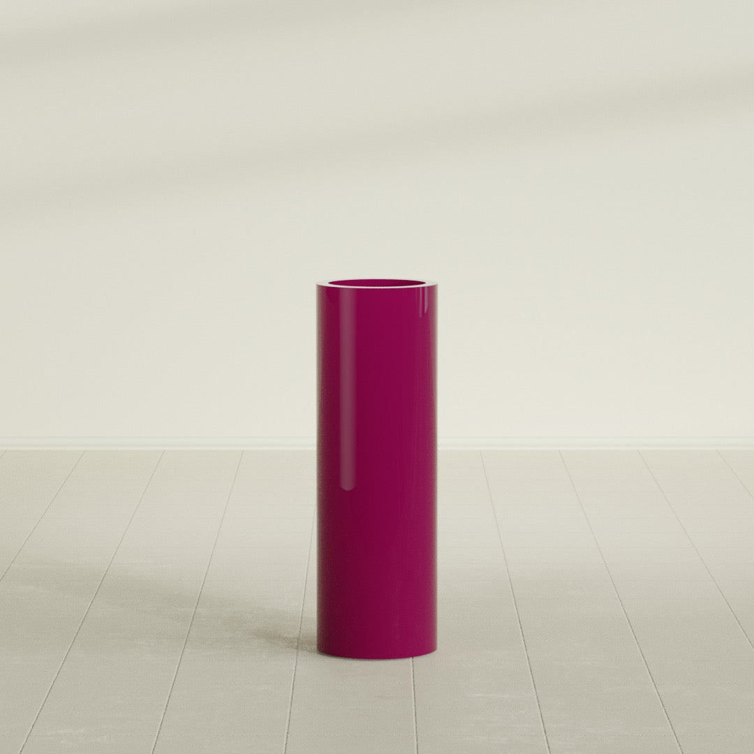 Corry Cylinder Planter in Gloss Eggplant, 10"D × 30"H, shown empty