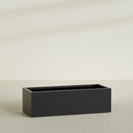 Torino Wide Rectangular Planter in Matte Black, 60"L × 24"D × 18"H, shown empty