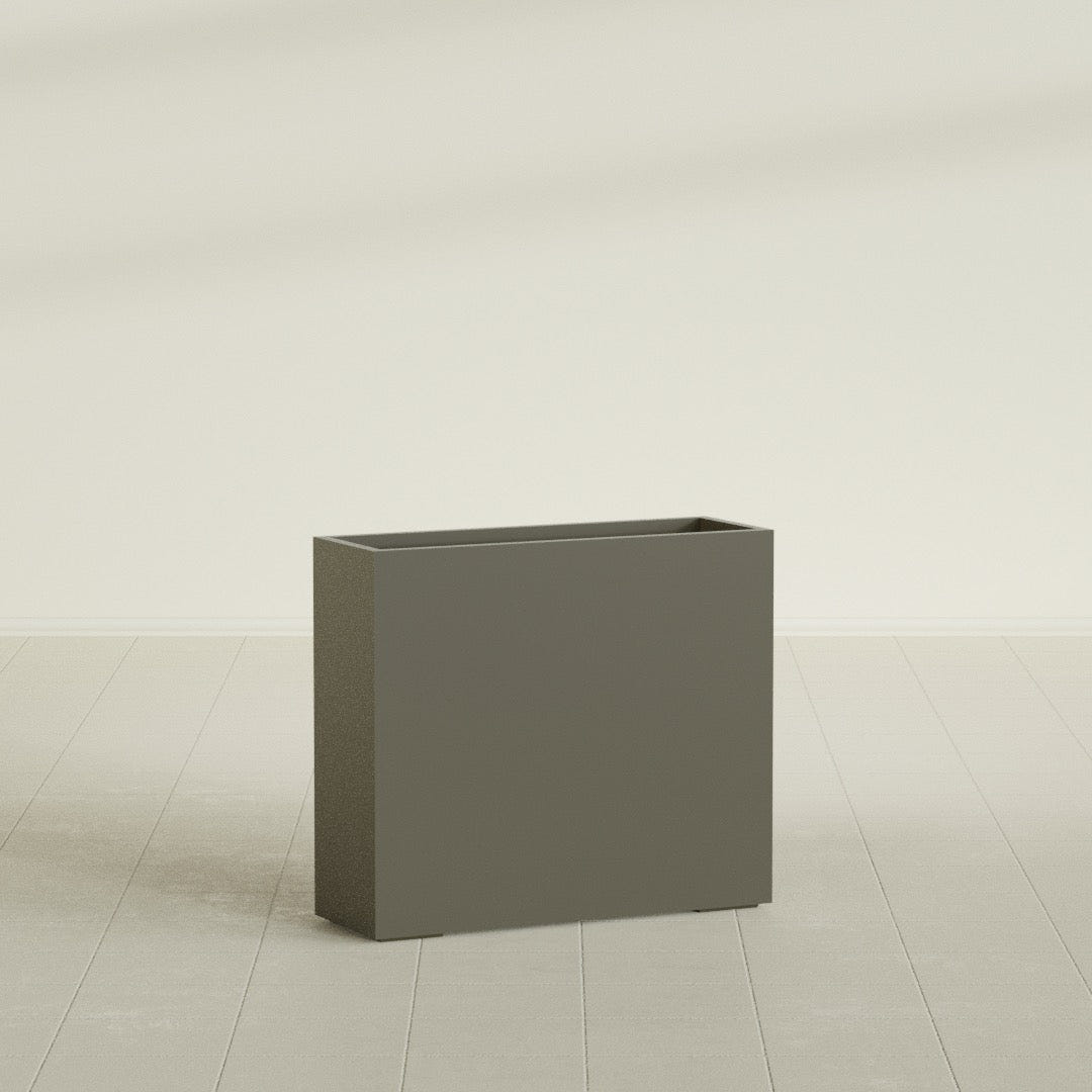 Perth Rectangular Planter in Matte Bronze, 48"L × 16"D × 42"H, shown empty